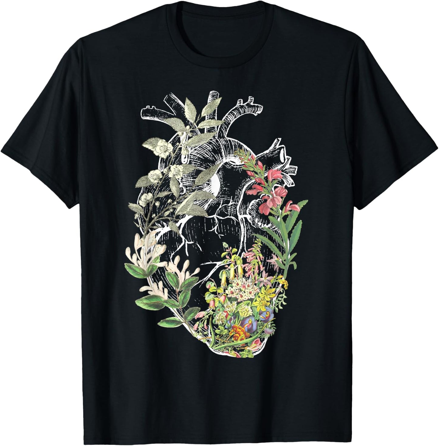 Anatomical Heart And Flowers Show Your Love T-Shirt - T-Shirt | Black