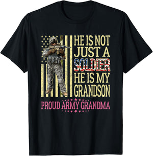 My Grandson is A Soldier Proud Army Grandma Grandmother Gift T-Shirt - T-Shirt | Black