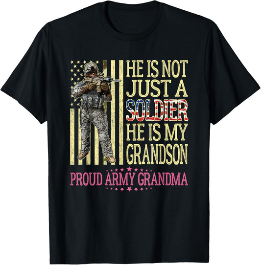 My Grandson is A Soldier Proud Army Grandma Grandmother Gift T-Shirt - T-Shirt | Black