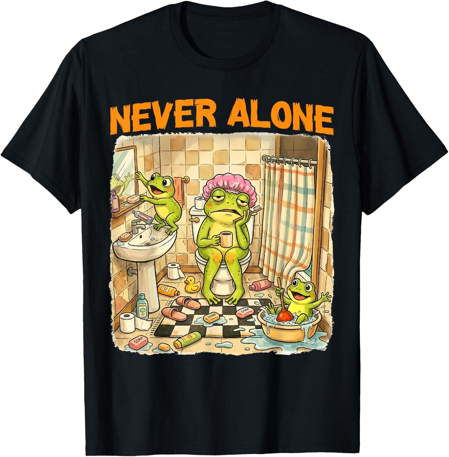 Never Alone Funny Frog Mom with 2 Kids Frogs Humor Mothers T-Shirt - T-Shirt | Black