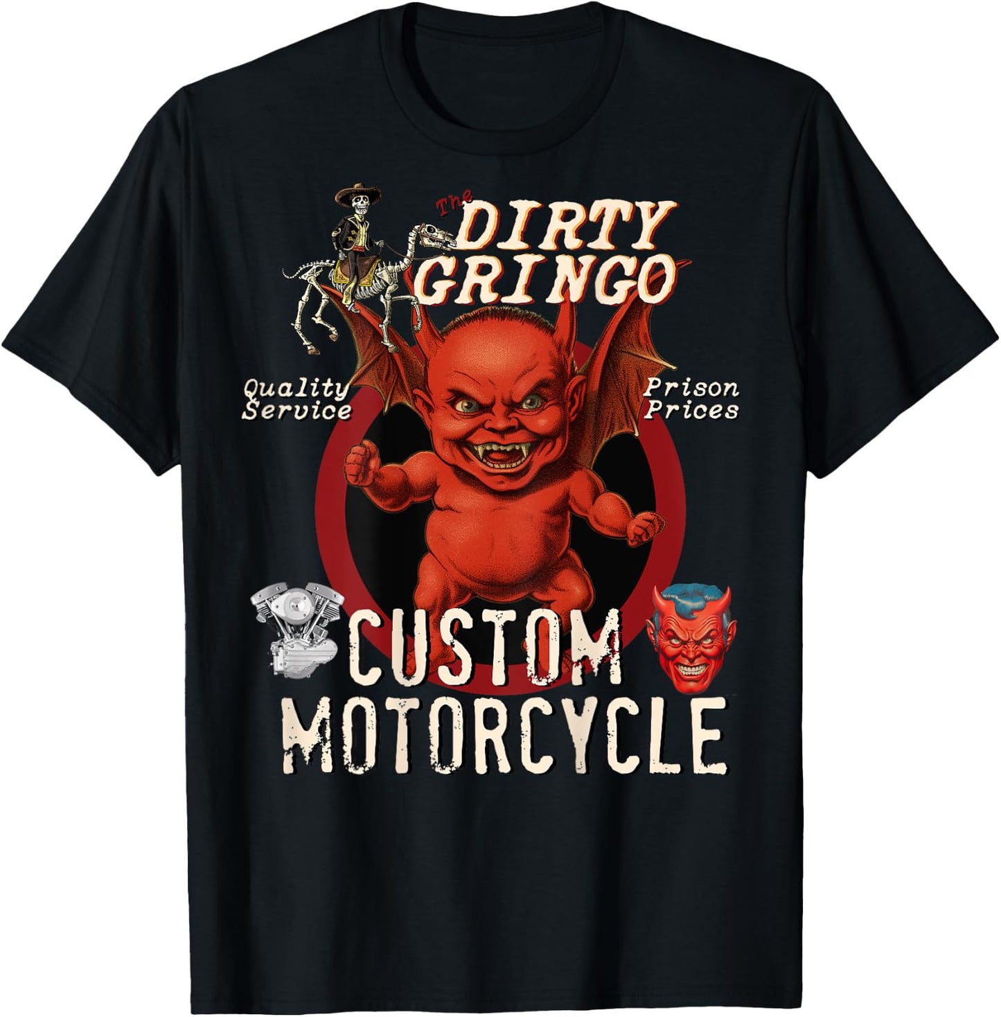 The Dirty Gringo Custom Motorcycle Devil Retro Rockabilly T-Shirt - T-Shirt | Black