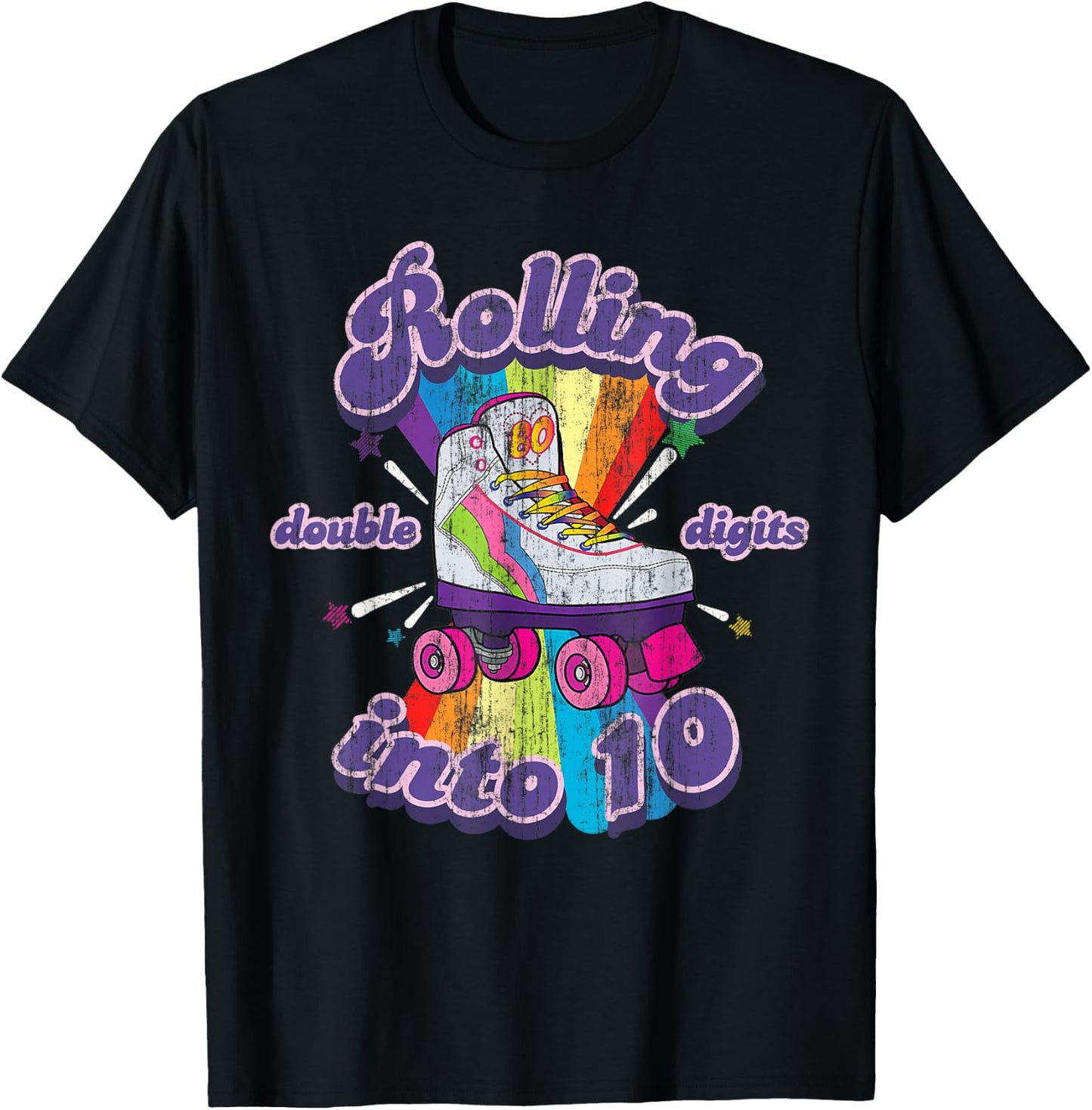 10 Years Old Birthday Girl Rolling Into 10th Double Digits T-Shirt - T-Shirt | Black