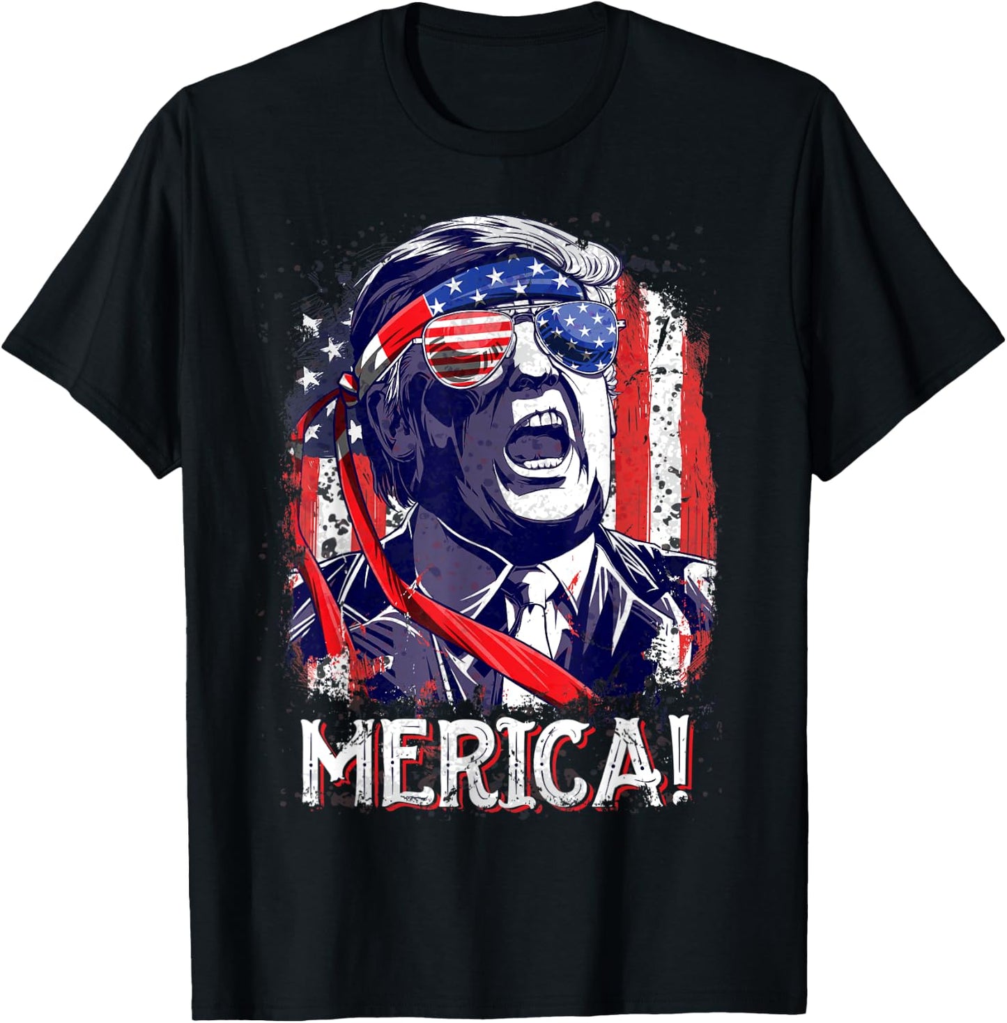 Trump 4th of July Merica Men Women USA American Flag Vintage T-Shirt - T-Shirt | Black
