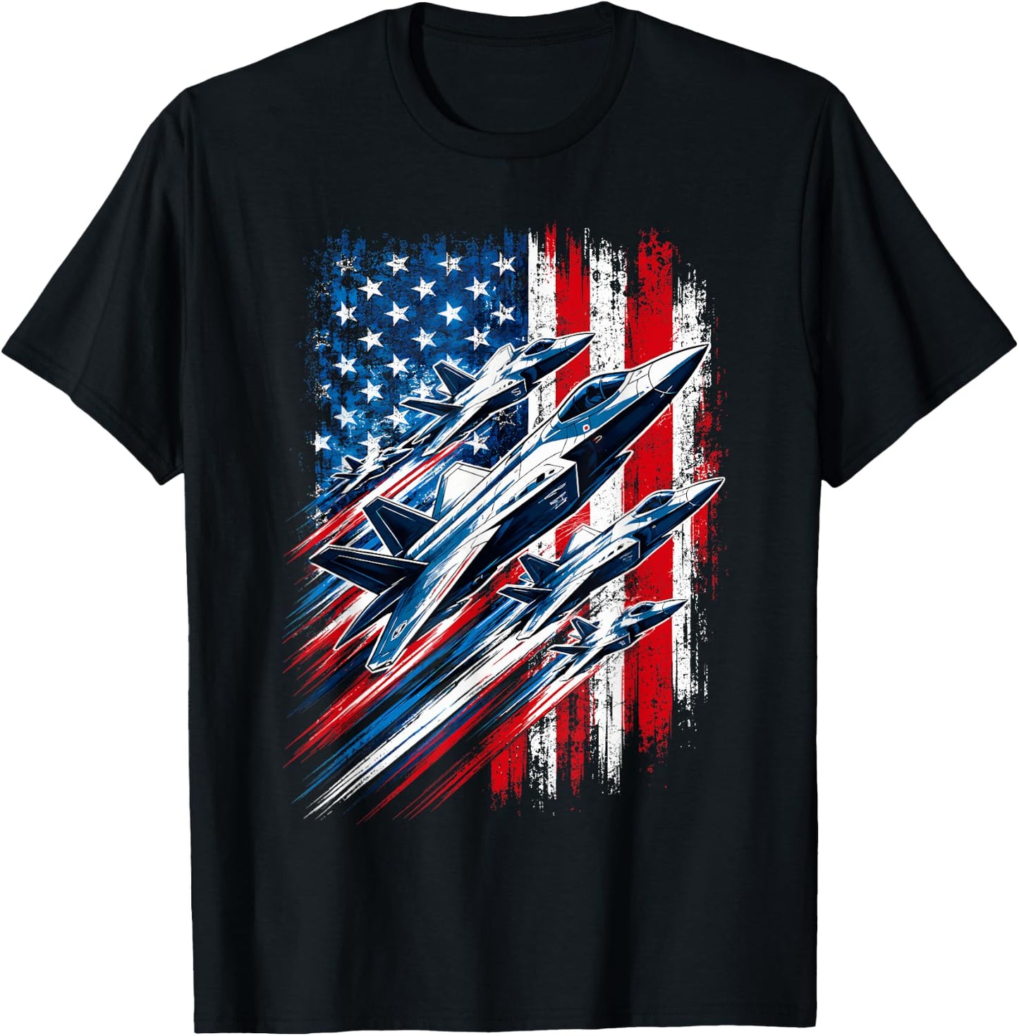 Patriotic Jets Fourth of July USA American Flag Men Women T-Shirt - T-Shirt | Black