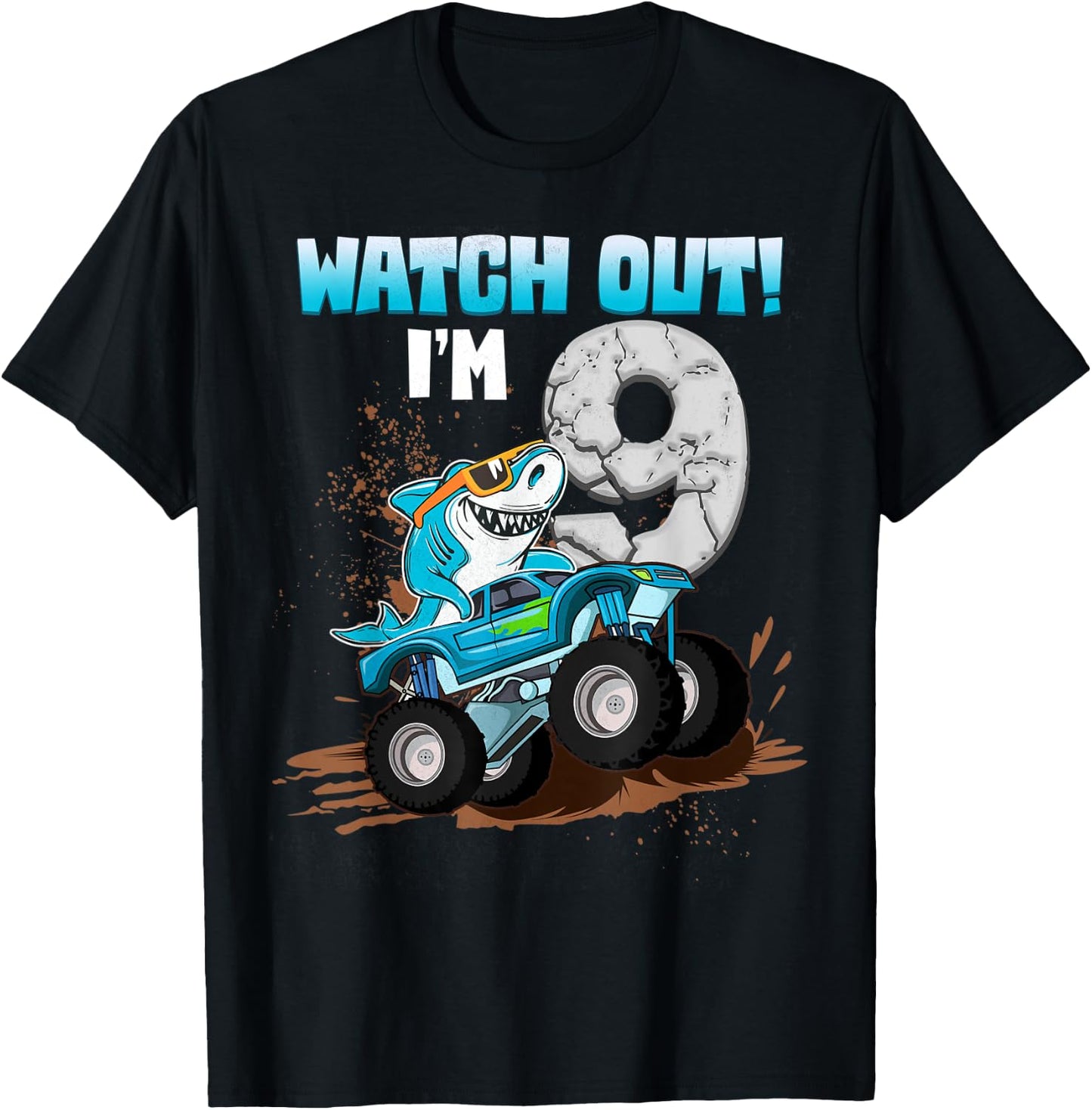 9 Years Old 9th Birthday Shark Boy Girl Monster Truck Gamer T-Shirt - T-Shirt | Black