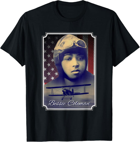 Bessie Coleman Aviation Pioneer Historic Black Pilot T-Shirt - T-Shirt | Black