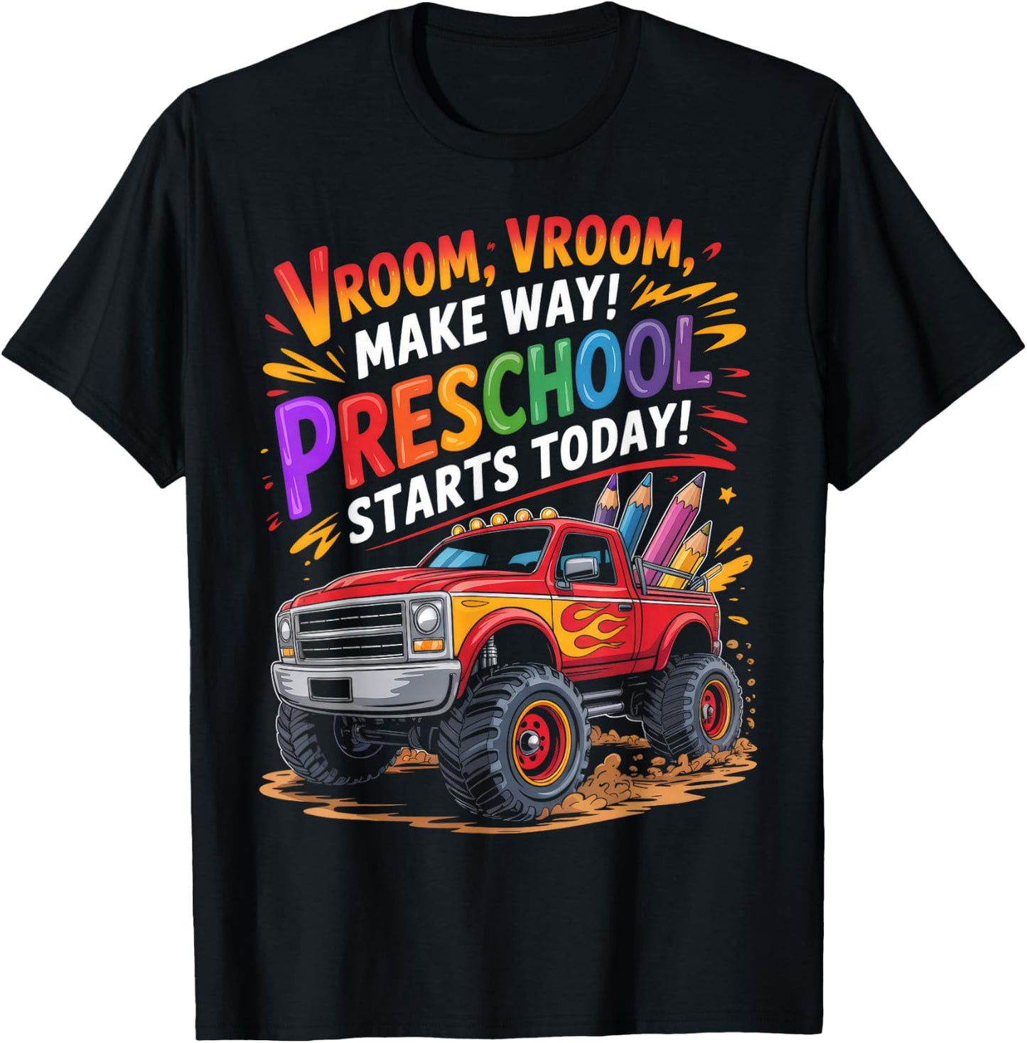 Back to School Preschool Pre-K Monster Truck First Day Boys T-Shirt - T-Shirt | Black