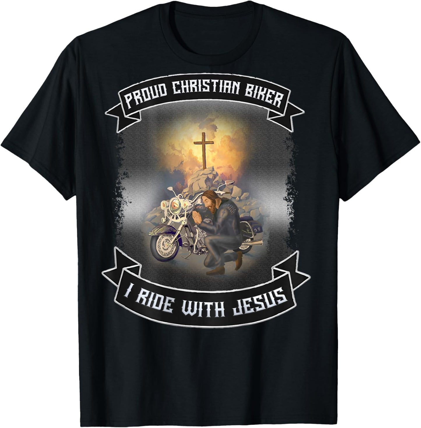 Christian Bikers Gift Ideas Jesus Christ Motorcycle Riders T-Shirt - T-Shirt | Black
