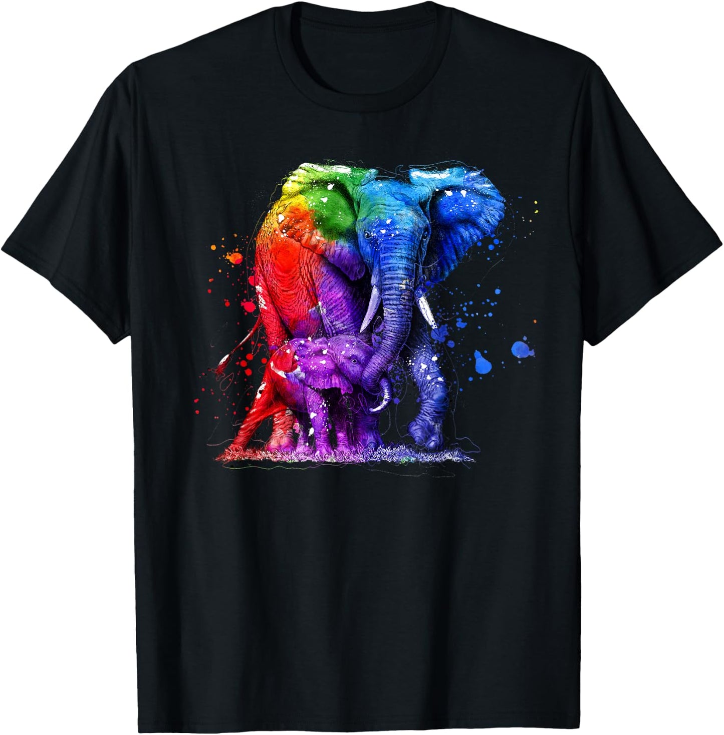 Baby Elephant Mom Elephant Cute White Elephant Love T-Shirt - T-Shirt | Black