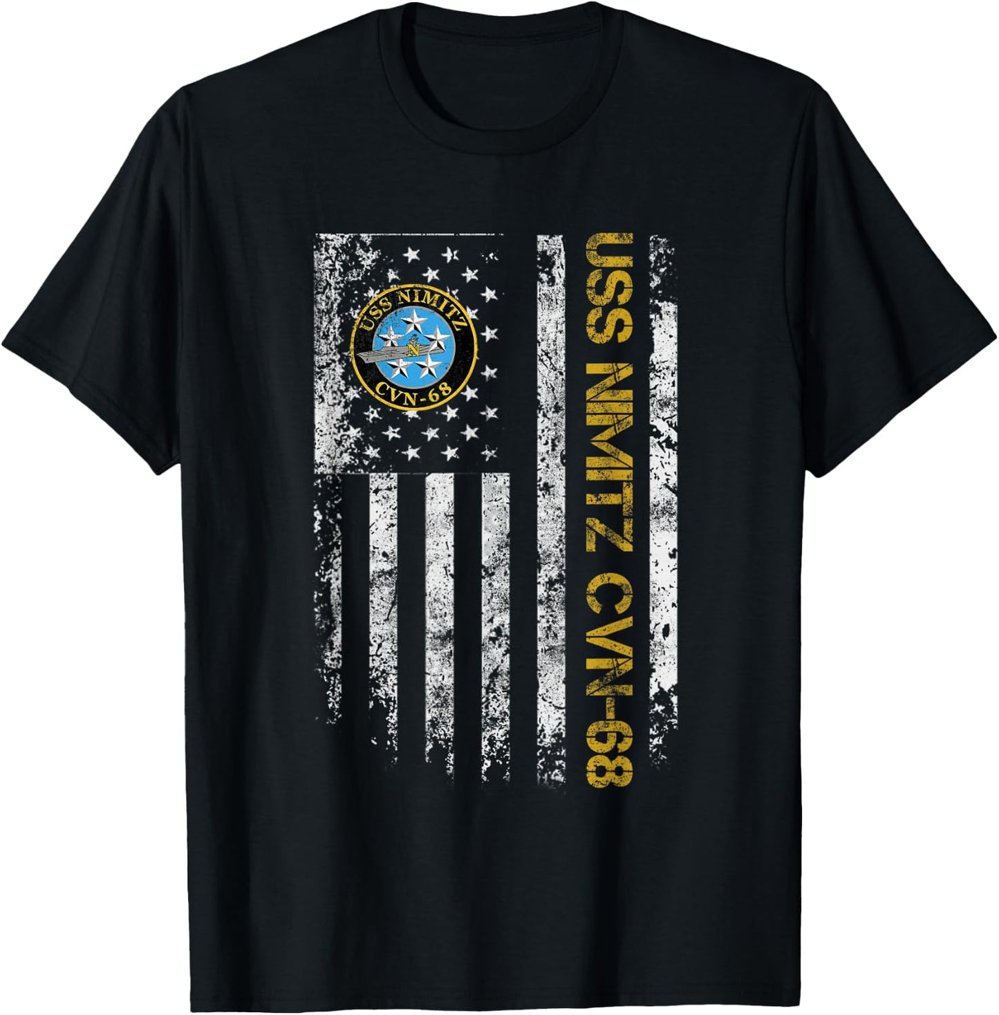 USS Nimitz CVN-68 Aircraft Carrier Veteran Flag Veterans Day T-Shirt - T-Shirt | Black