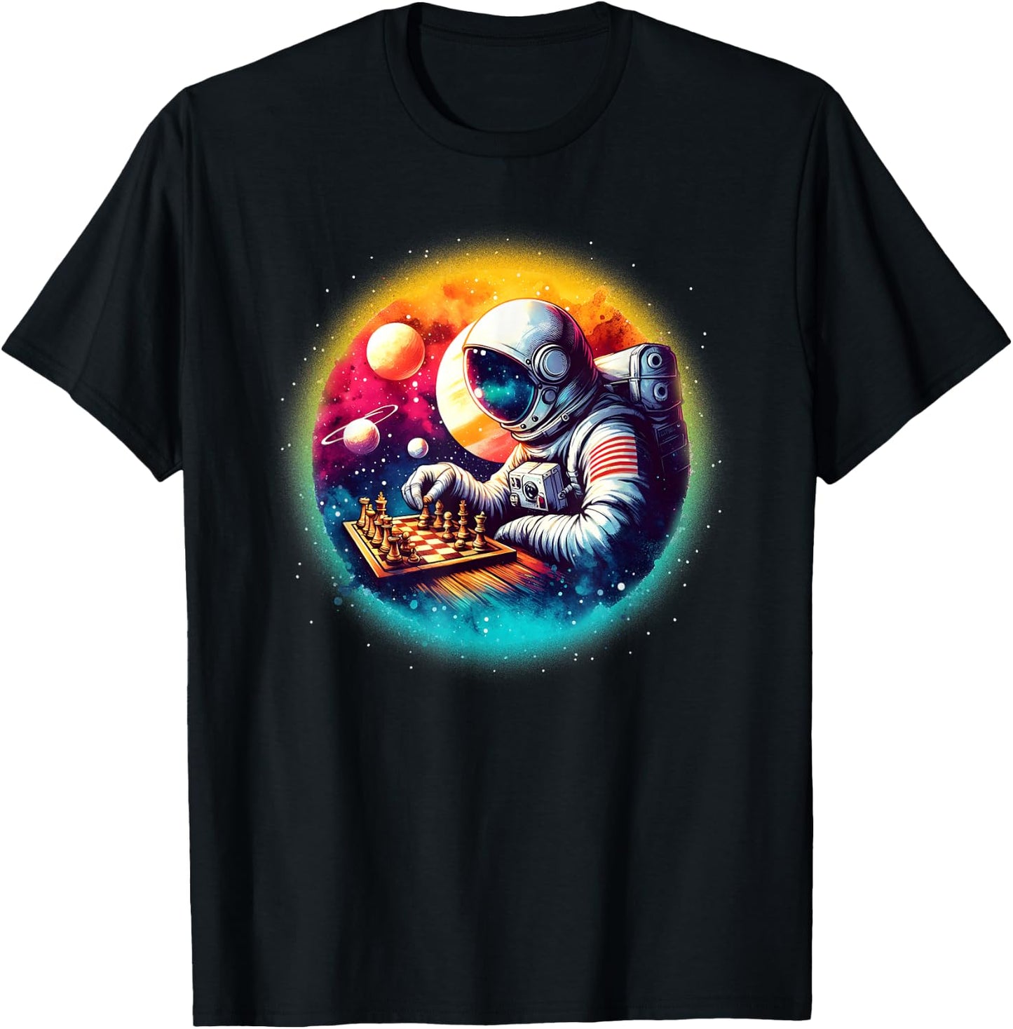 Astronaut Playing Chess in Space Boys Girls Kids T-Shirt - T-Shirt | Black