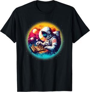 Astronaut Playing Chess in Space Boys Girls Kids T-Shirt - T-Shirt | Black