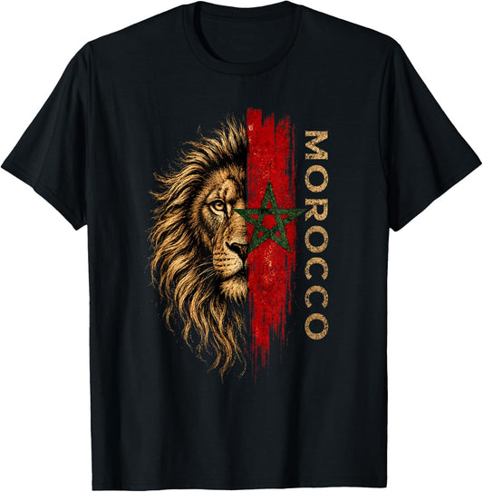 Morocco Lion Pride Vintage Patriotic Moroccan Heritage T-Shirt - T-Shirt | Black