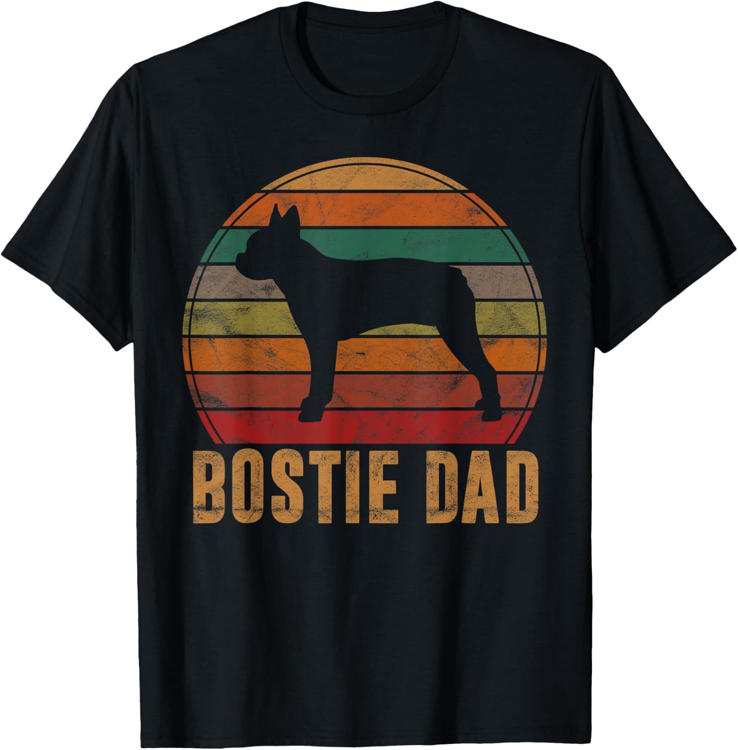 Retro Boston Terrier Dad Gift Dog Owner Pet Bostie Father T-Shirt - T-Shirt | Black