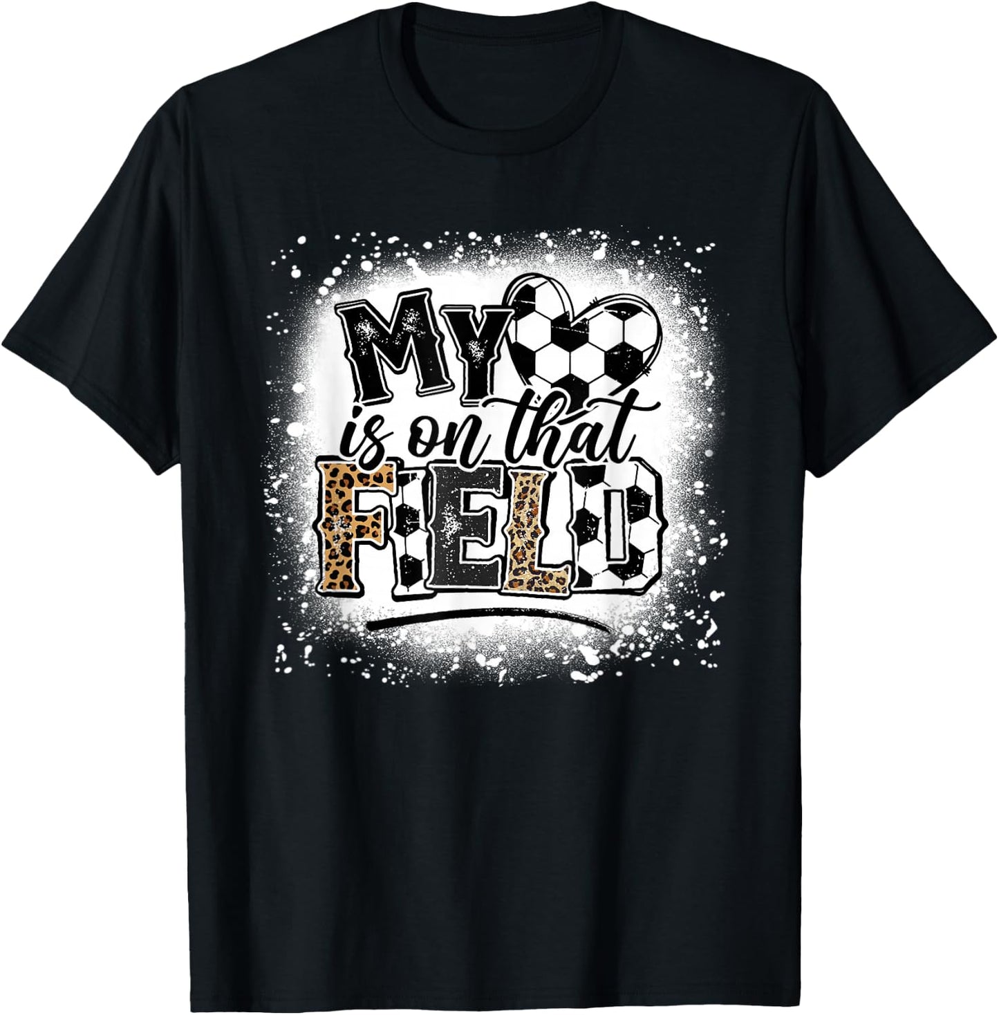 Leopard My Heart Is On That Field Soccer Love Game Day Vibes T-Shirt - T-Shirt | Black