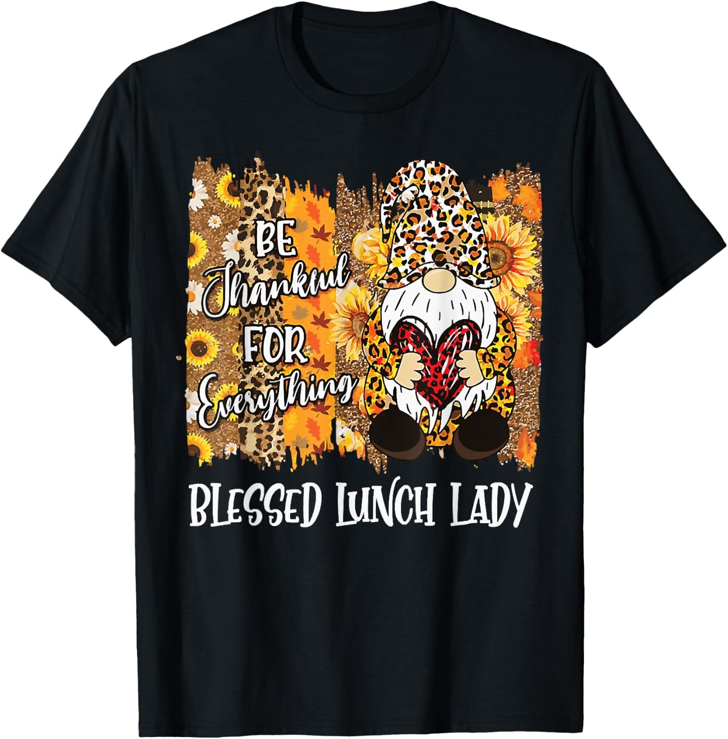 Blessed Lunch Lady Gnome Matching Family Fall Thanksgiving T-Shirt - T-Shirt | Black