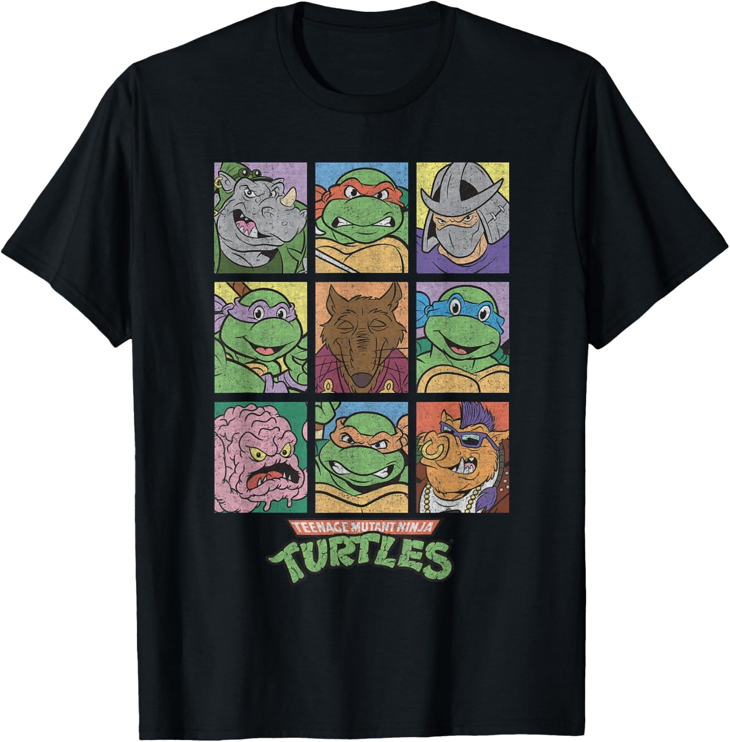 Retro TMNT Villains & Heroes Grid T-Shirt - T-Shirt | Black
