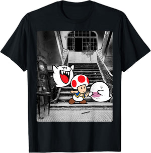 Super Mario Toad And Boo Haunted Mansion Portrait Poster T-Shirt - T-Shirt | Black