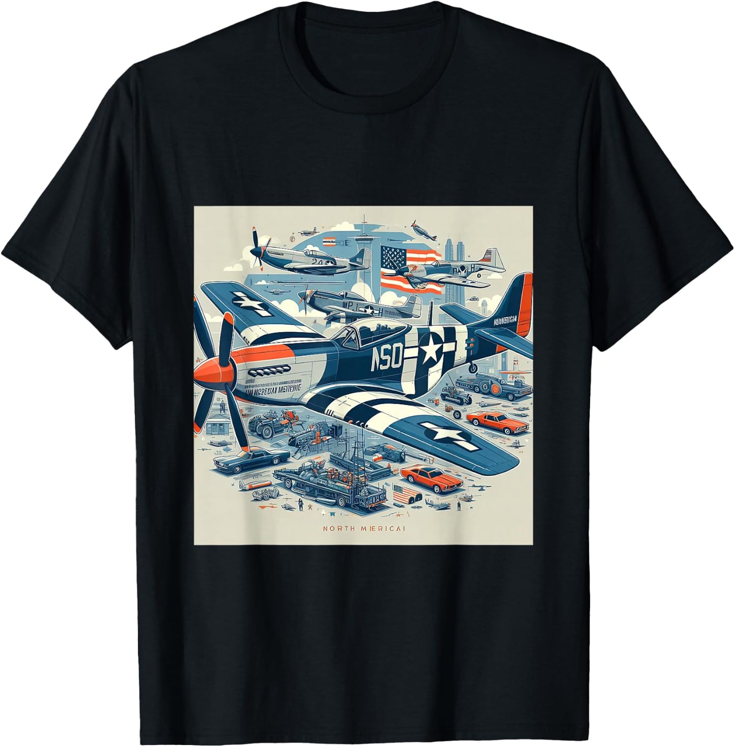 P51 Mustang WW2 Warplane US Airplane Infographics T-Shirt - T-Shirt | Black