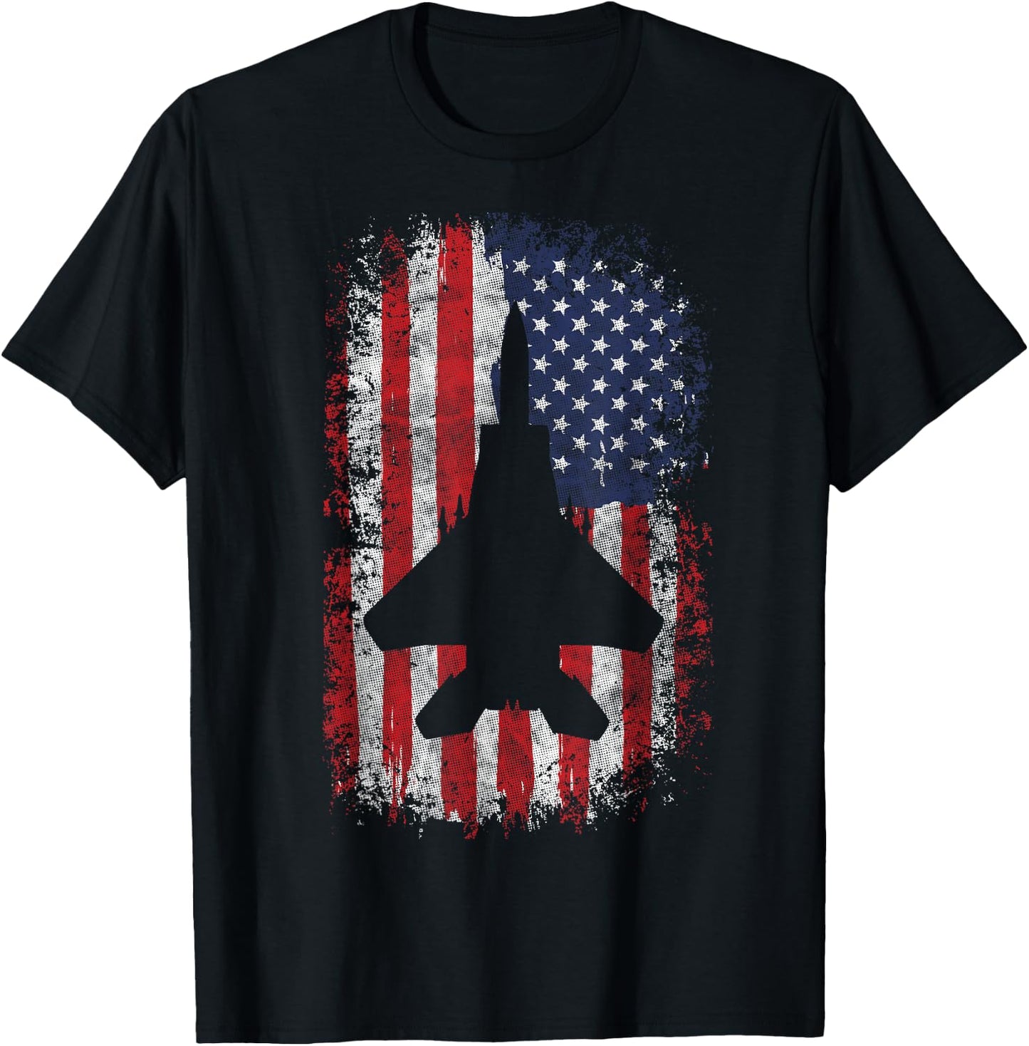 F-22 Raptor Fighter Jet Silhouette USA Flag F-18 Plane T-Shirt - T-Shirt | Black