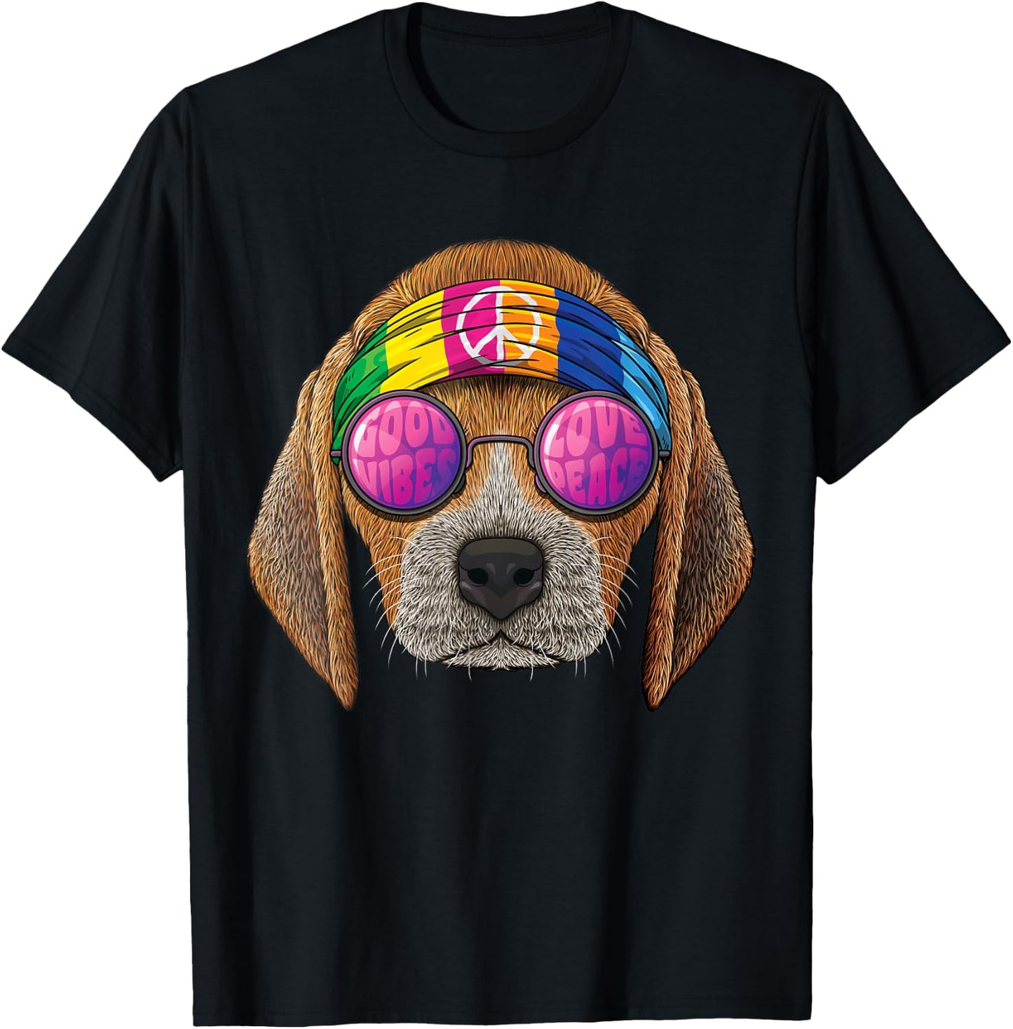 Hippie Beagle Love Peace Sign 70s Hippie Dog Women Girls Kids T-Shirt - T-Shirt | Black