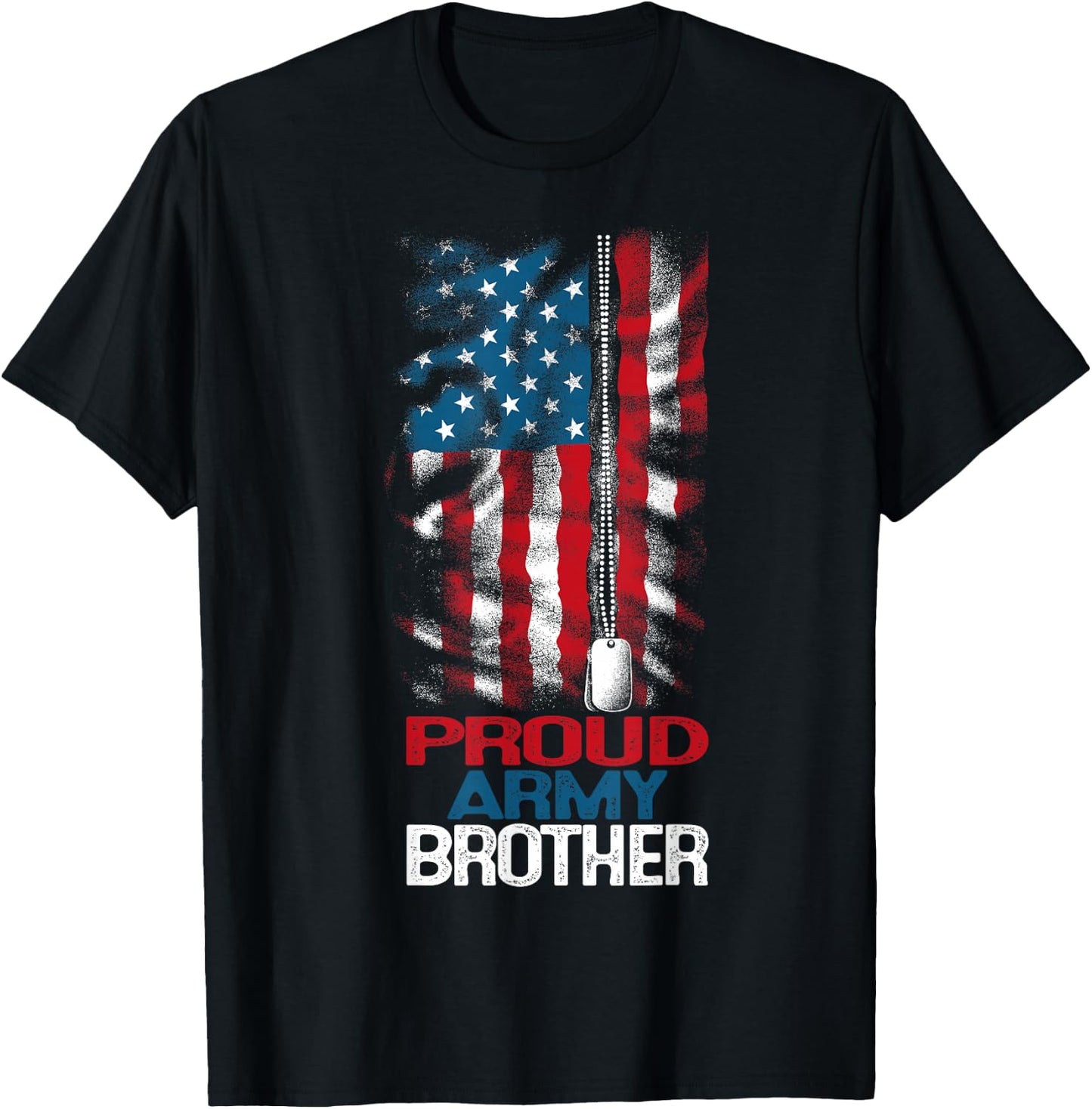 Proud Army Brother US Flag and America Dog Tag Military Boy T-Shirt - T-Shirt | Black
