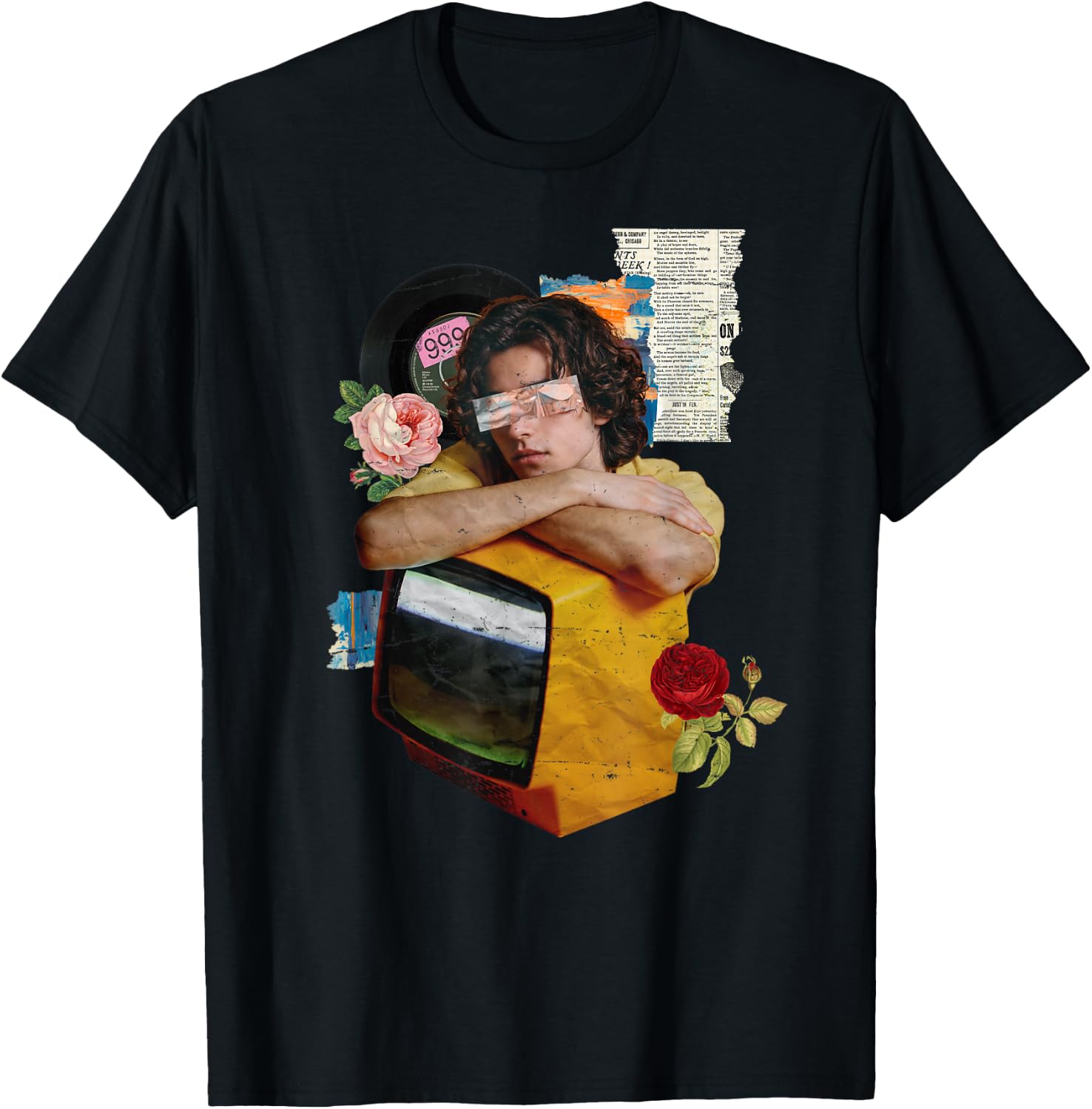 Retro Wrapped Paper TV Girl T-Shirt - T-Shirt | Black