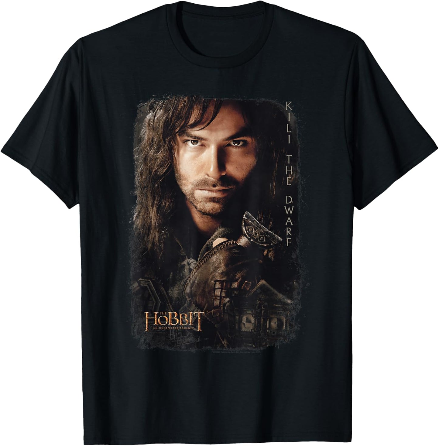 Warner Bros. Hobbit Kili Poster -Adults, Kids Grey Cotton, Polyester Short Sleeve Classic Fit T-Shirt - T-Shirt | Black