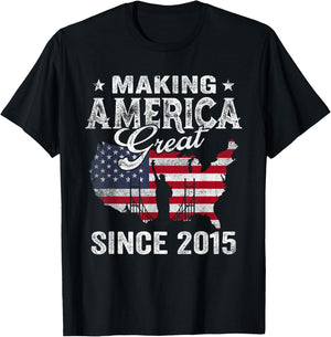 USA American Flag Making America Great Since 2015 Birthday T-Shirt - T-Shirt | Black