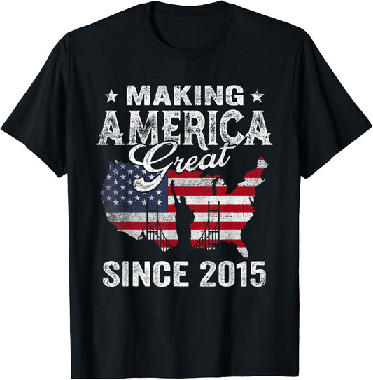 USA American Flag Making America Great Since 2015 Birthday T-Shirt - T-Shirt | Black