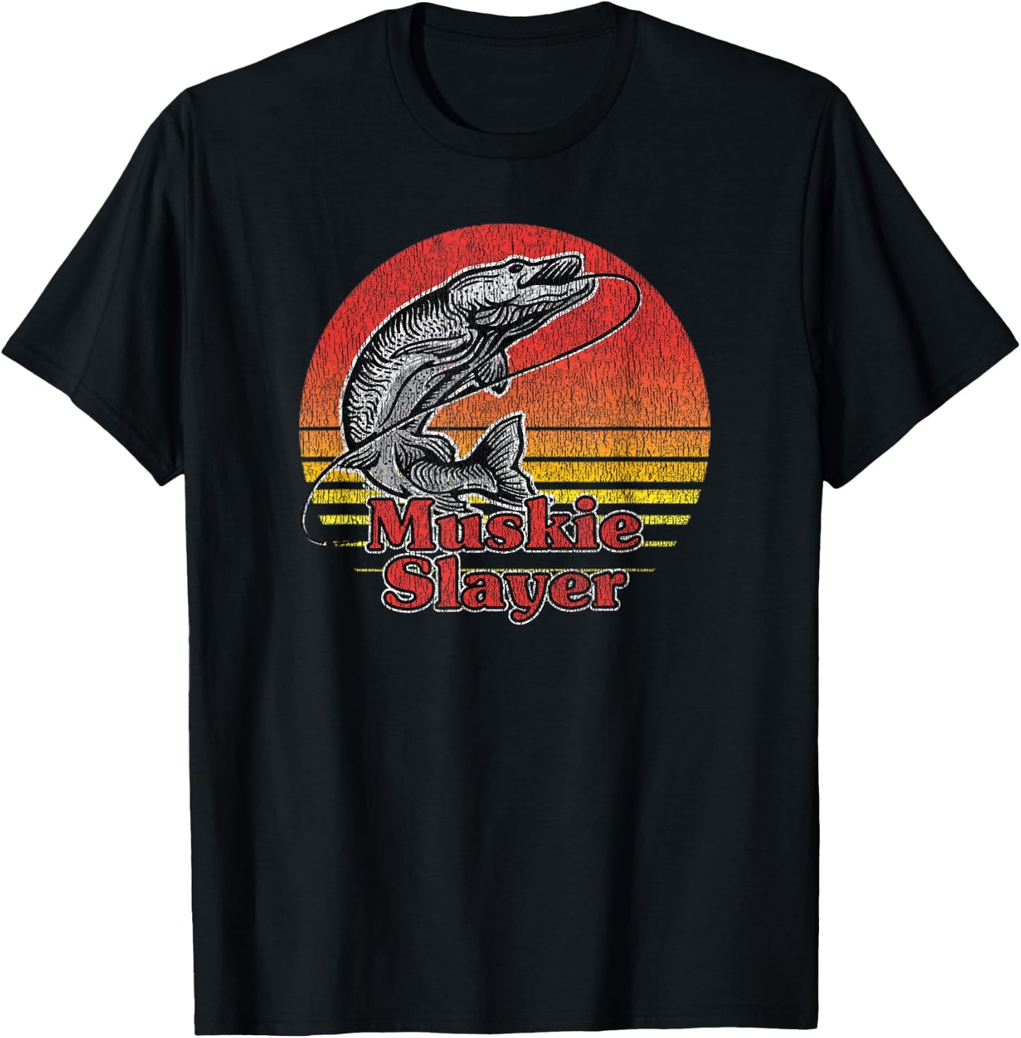 Muskie Slayer - Retro Vintage Look Muskellunge Fishing T-Shirt - T-Shirt | Black