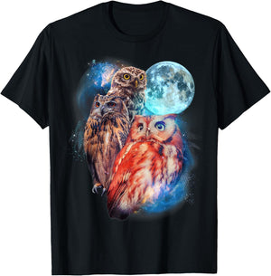 3 Moon Owl Funny Nocturnal Birds Of Prey Graphic Art Humor T-Shirt - T-Shirt | Black
