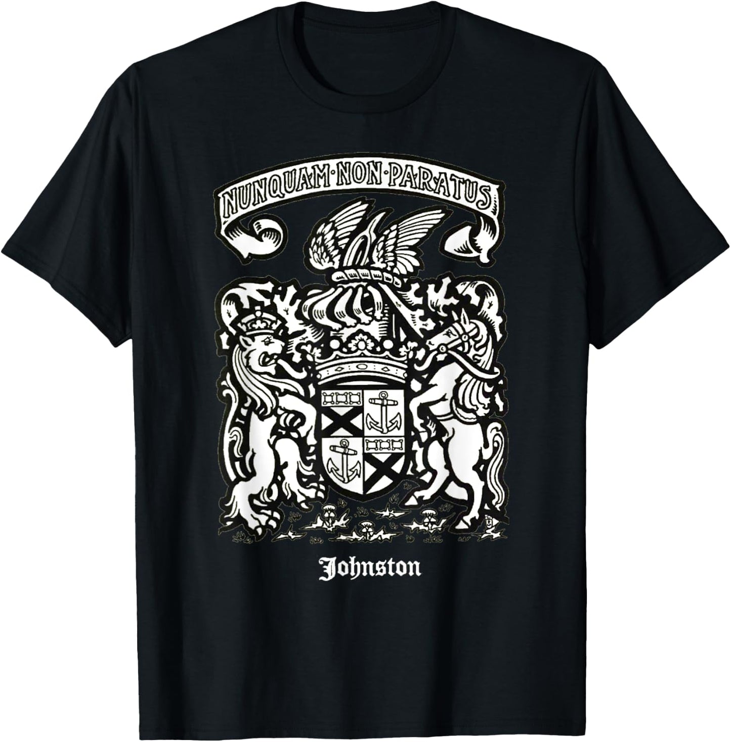 Johnston Vintage Surname Scottish Coat of Arms T-Shirt - T-Shirt | Black
