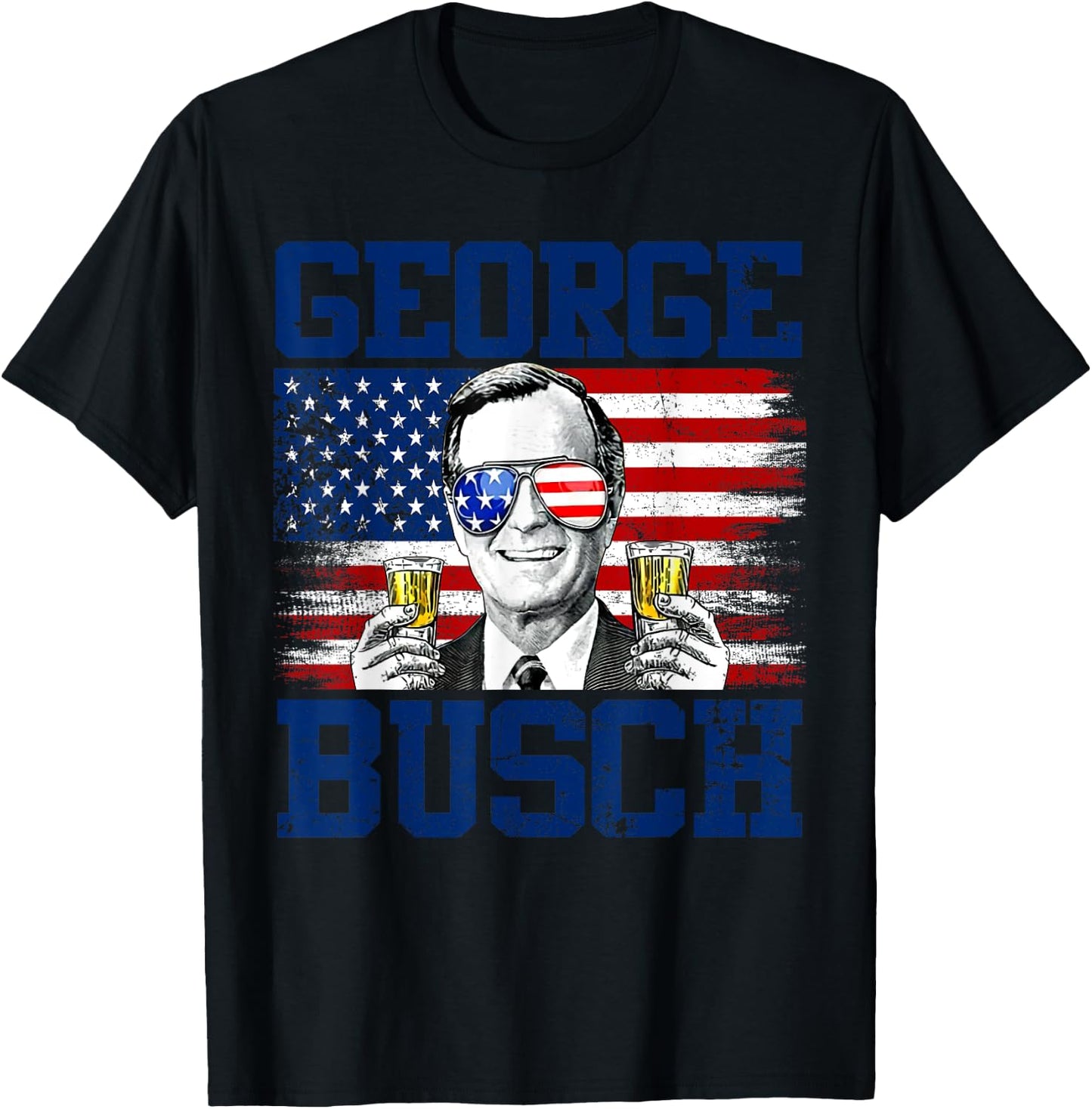 George 43rd President Drinking Beer Party USA Flag July 4th T-Shirt - T-Shirt | Black