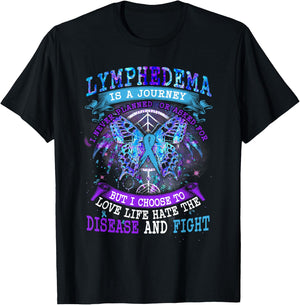 Lymphedema Is A Journey I Never Planned Butterfly Ribbon T-Shirt - T-Shirt | Black