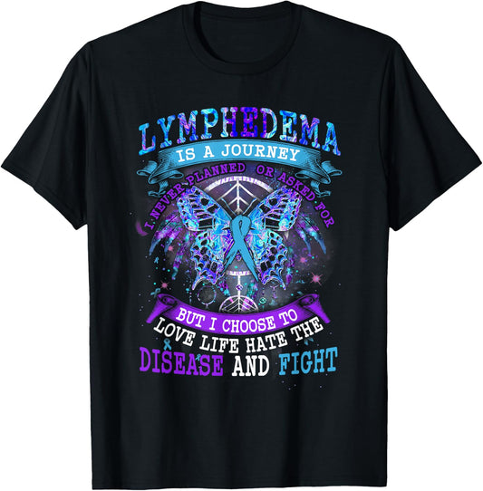 Lymphedema Is A Journey I Never Planned Butterfly Ribbon T-Shirt - T-Shirt | Black