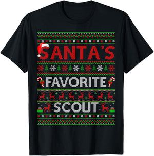 Ugly Xmas Lighting Santa's Favorite Scout Christmas T-Shirt - T-Shirt | Black