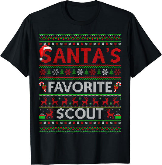 Ugly Xmas Lighting Santa's Favorite Scout Christmas T-Shirt - T-Shirt | Black