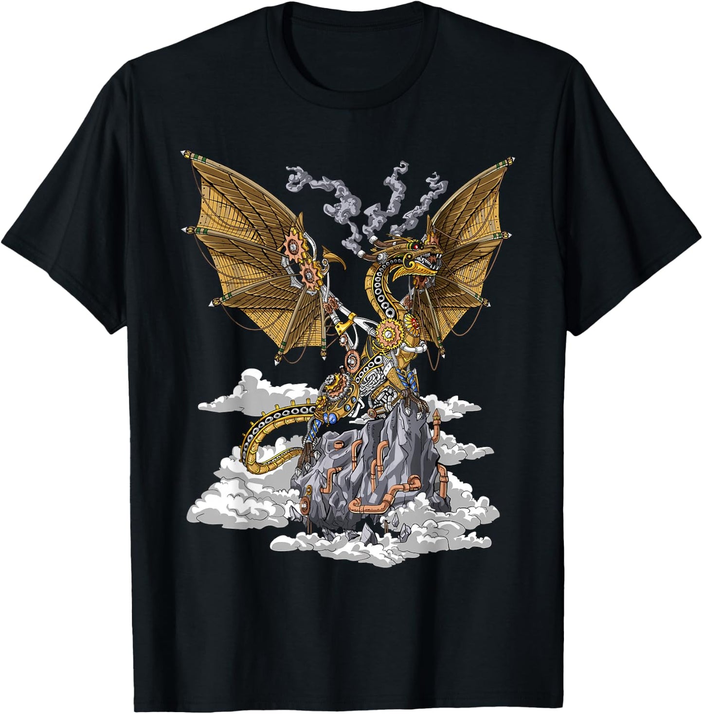 Steampunk Dragon Mechanical Gears T-Shirt - T-Shirt | Black