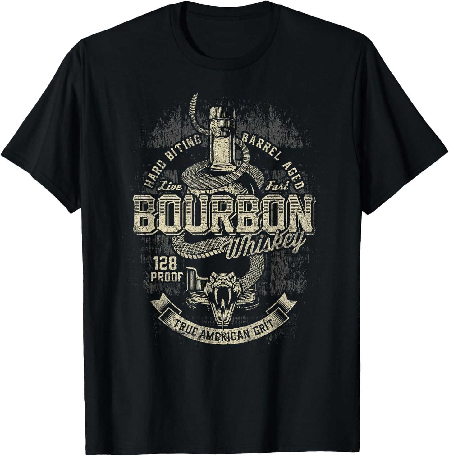 Bourbon Whiskey True American Grit Snake T-Shirt - T-Shirt | Black