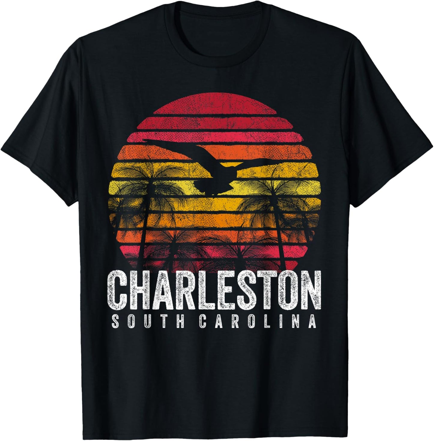 CHARLESTON SC SOUTH CAROLINA Gift Beach Vintage Retro Sunset Men Women Kids T-Shirt - T-Shirt | Black