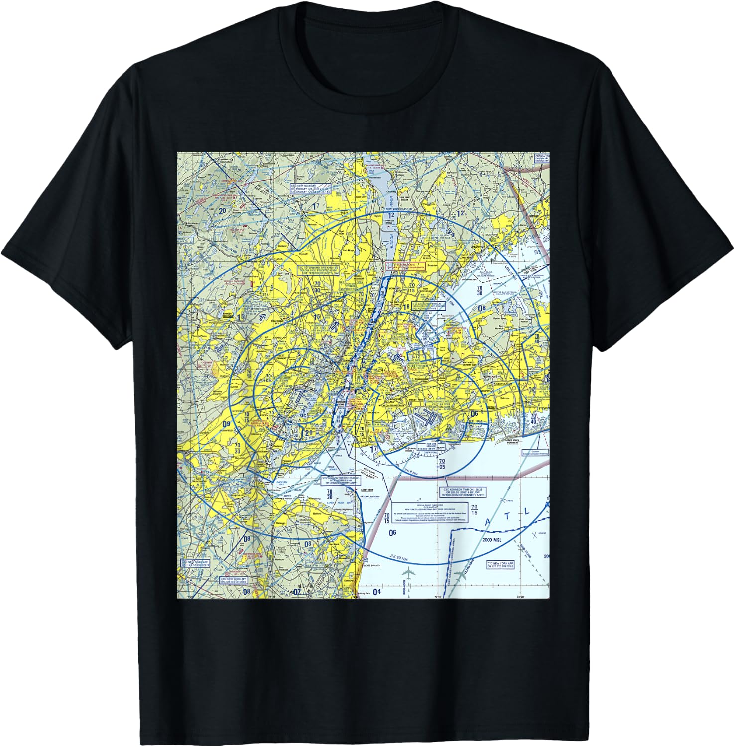 Aeronautical VFR Sectional Chart - New York T-Shirt - T-Shirt | Black