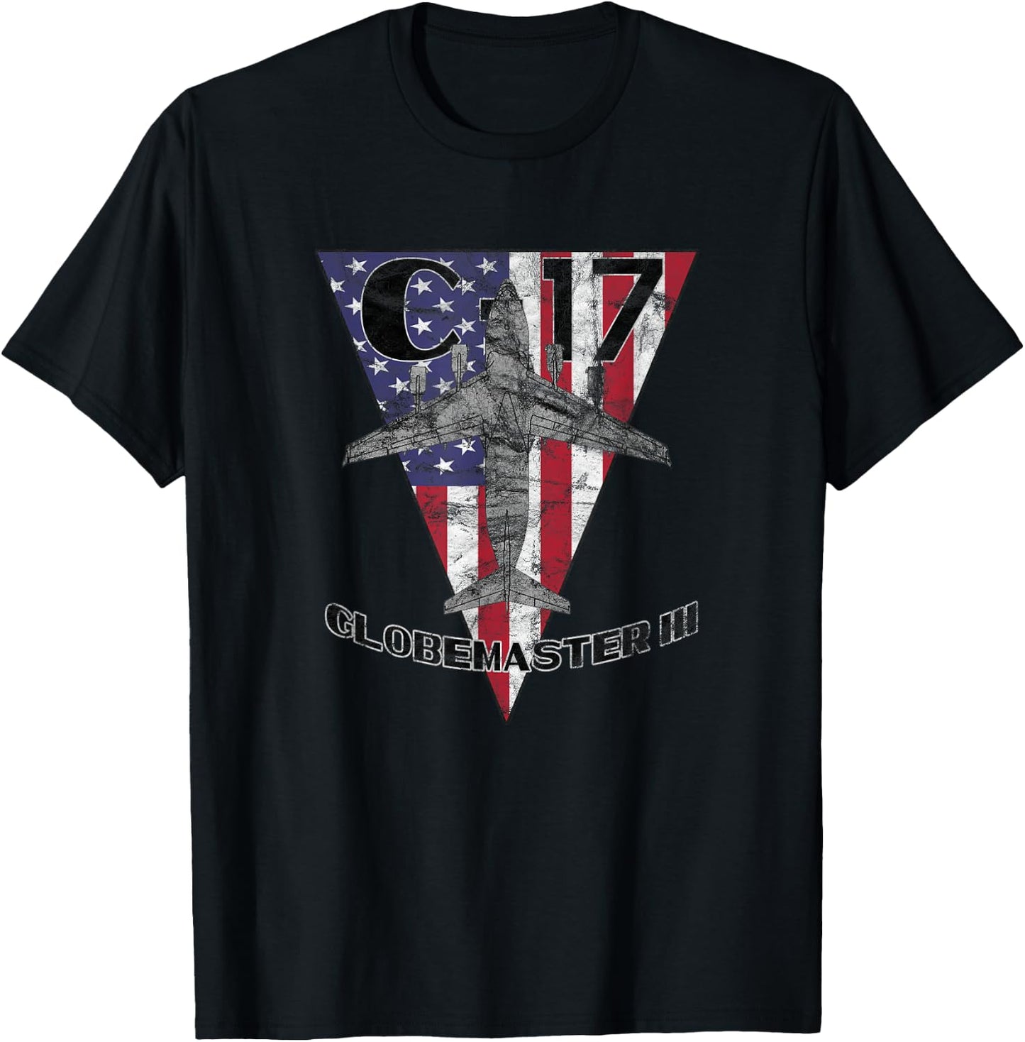C-17 Globemaster III Patriotic Vintage Military Aircraft T-Shirt - T-Shirt | Black