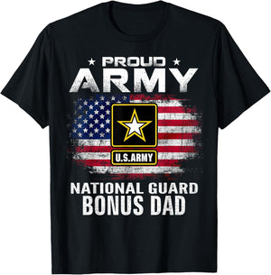 Proud Army National Guard Bonus Dad With American Flag Gift T-Shirt - T-Shirt | Black