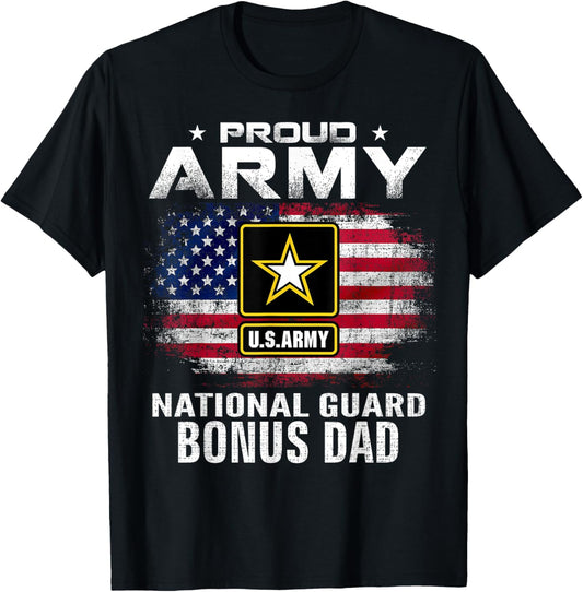 Proud Army National Guard Bonus Dad With American Flag Gift T-Shirt - T-Shirt | Black
