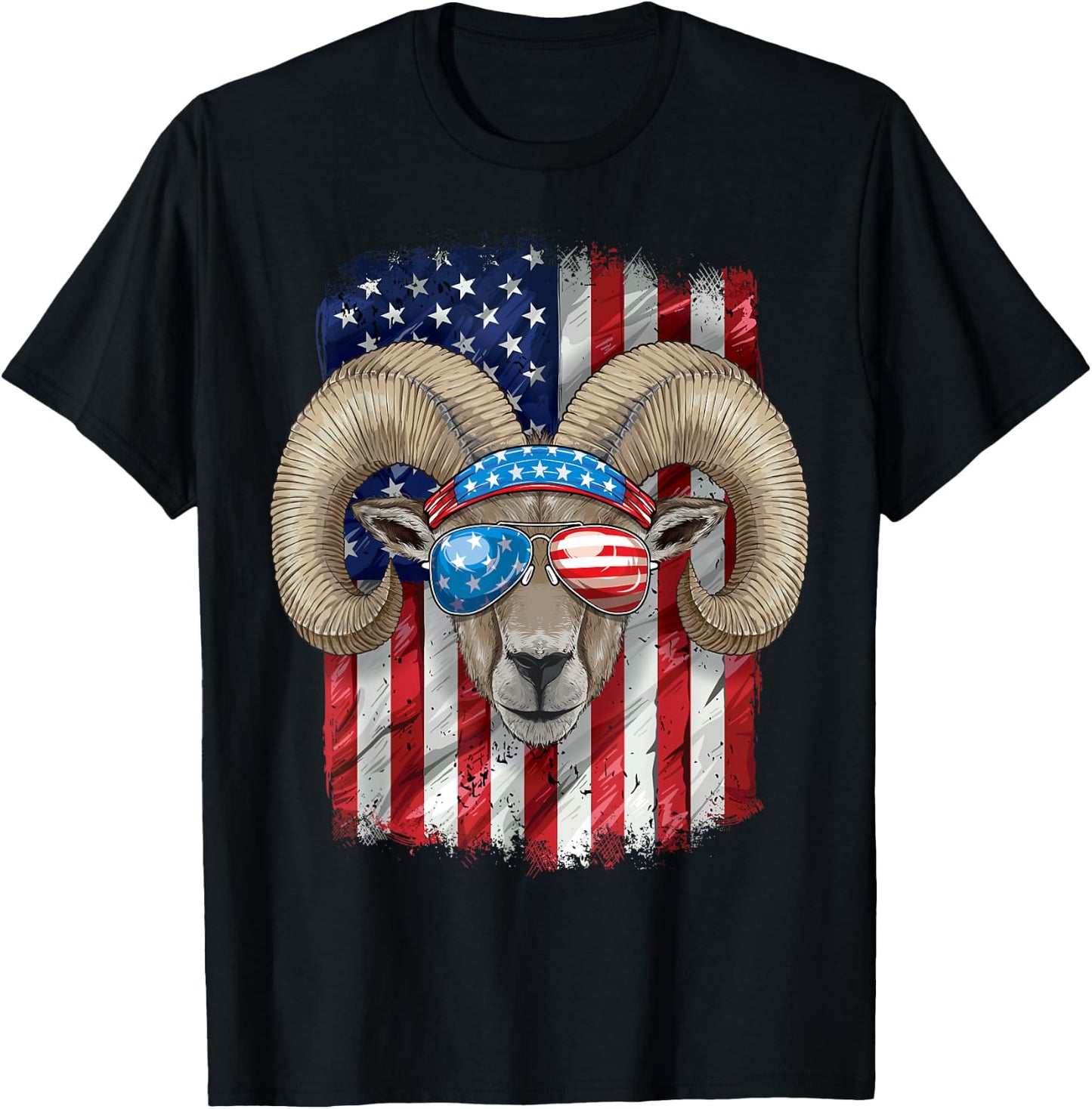 4th of July Shirt Men Boys Women Farmers Ram USA Flag T-Shirt - T-Shirt | Black