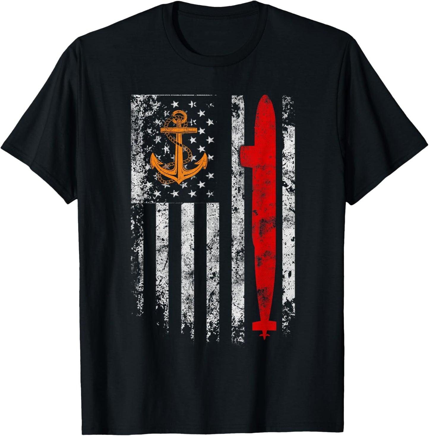 U.S Submarine Silent Service Veteran American Flag Vintage T-Shirt - T-Shirt | Black