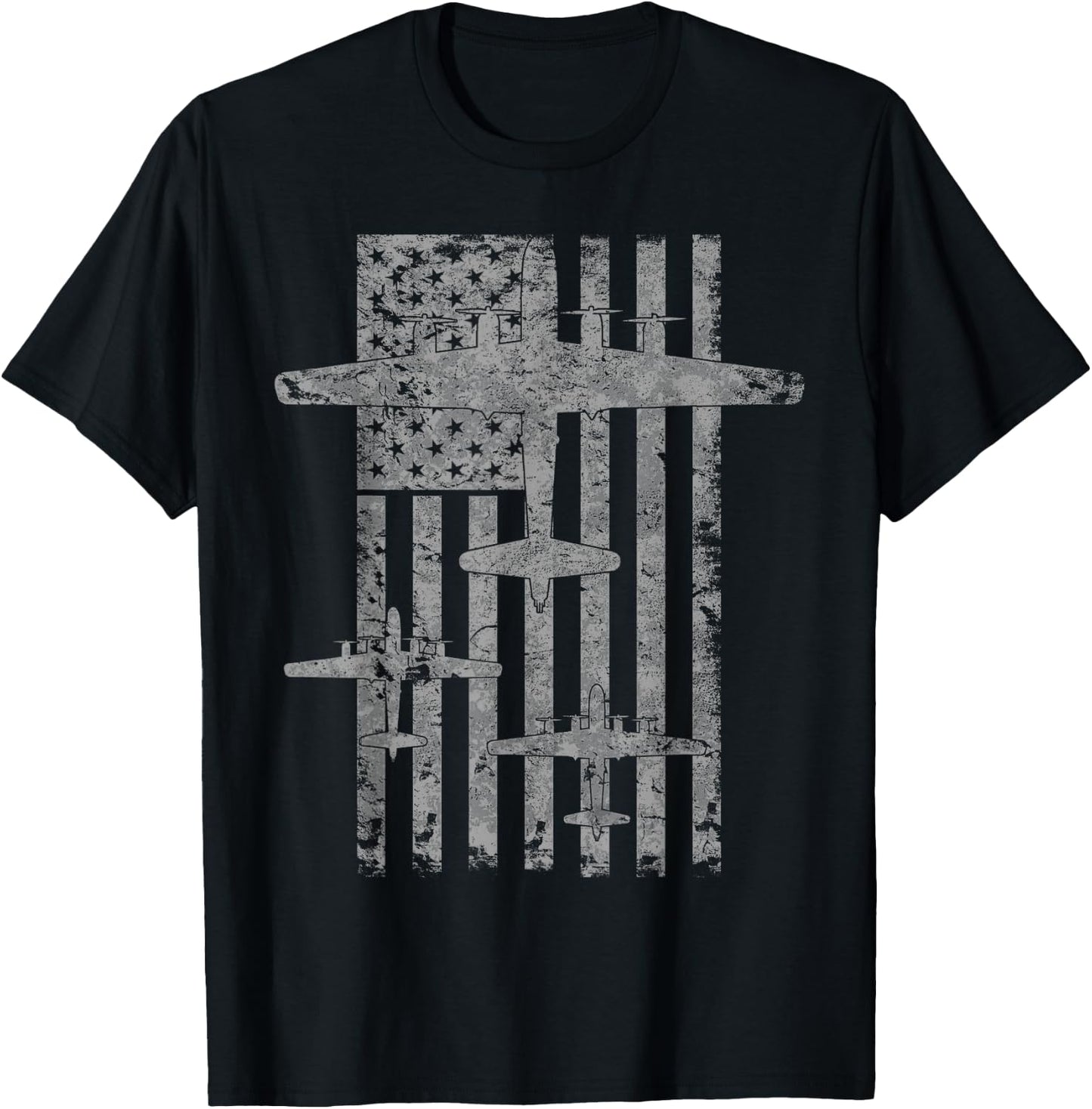 B-29 Superfortress Formation Vintage Patriotic Flag T-Shirt - T-Shirt | Black