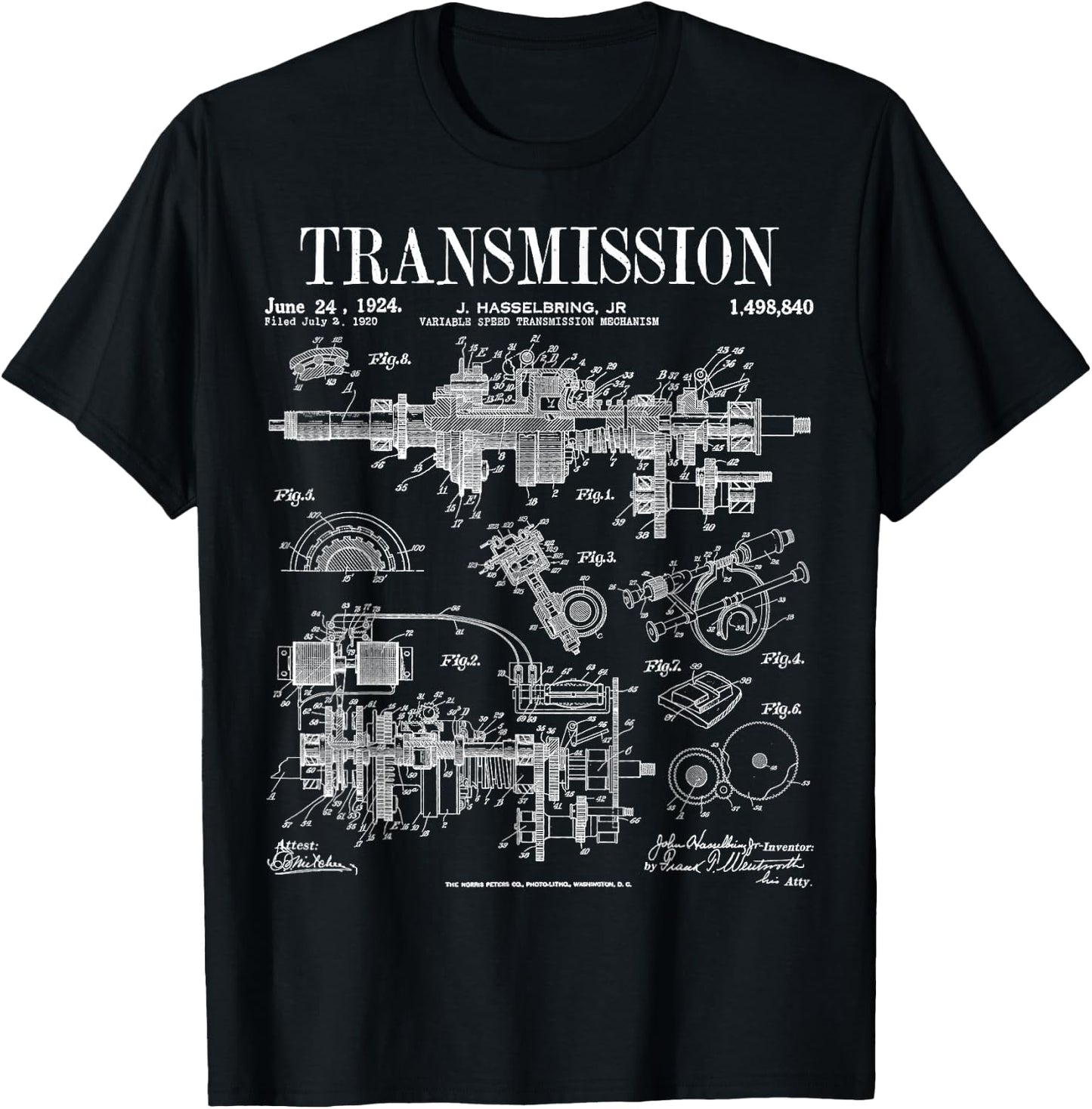 Car Motor Gear Vintage Patent Print T-Shirt - T-Shirt | Black