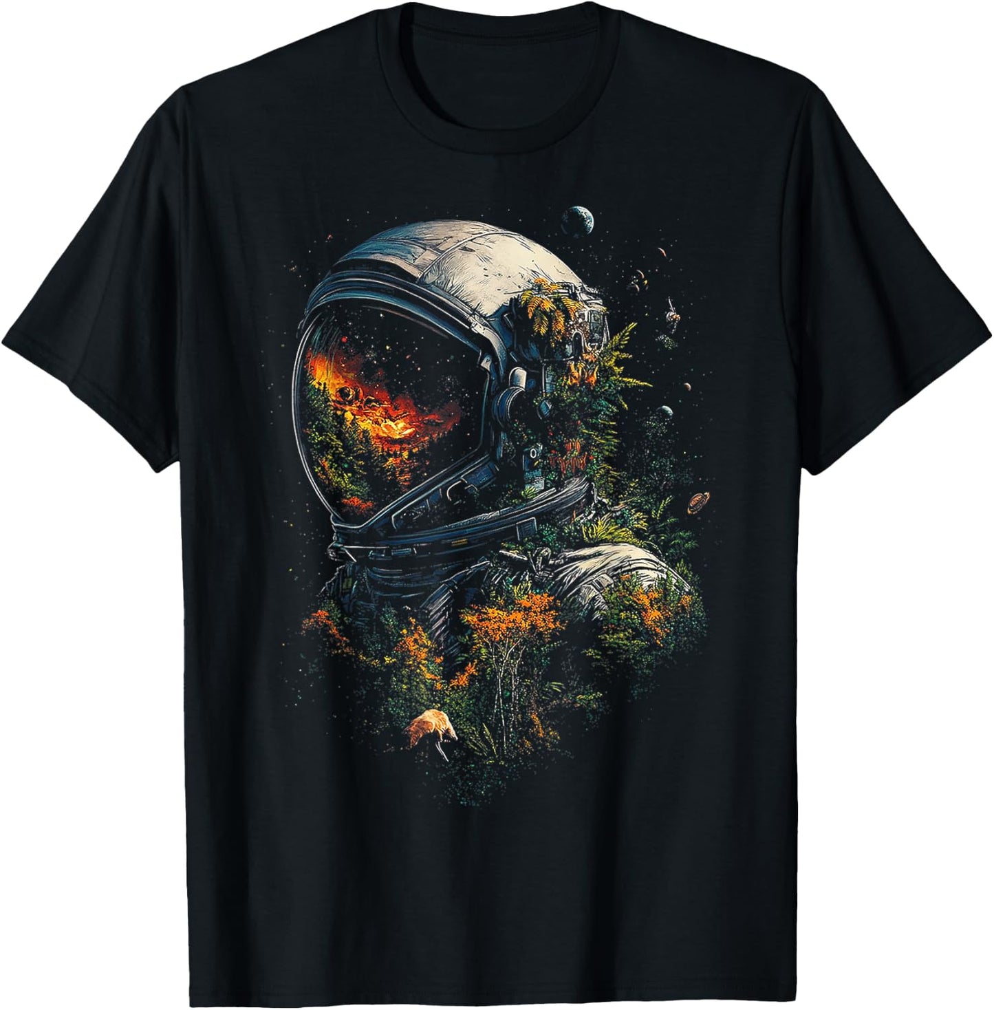 Astronaut Plants Nature Men Motif Illustration Art Astronaut T-Shirt - T-Shirt | Black